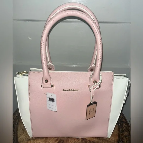 NWT Lt Pink and White Barbiecor Samantha Thevasa gold hardware braided handle